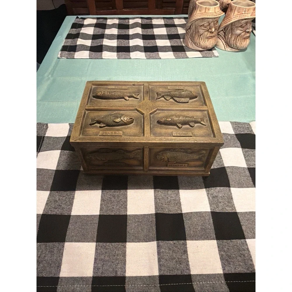 Vintage Jewelry Box Organizer 3D Resin Fishing Theme Lure Catch Box Heavy